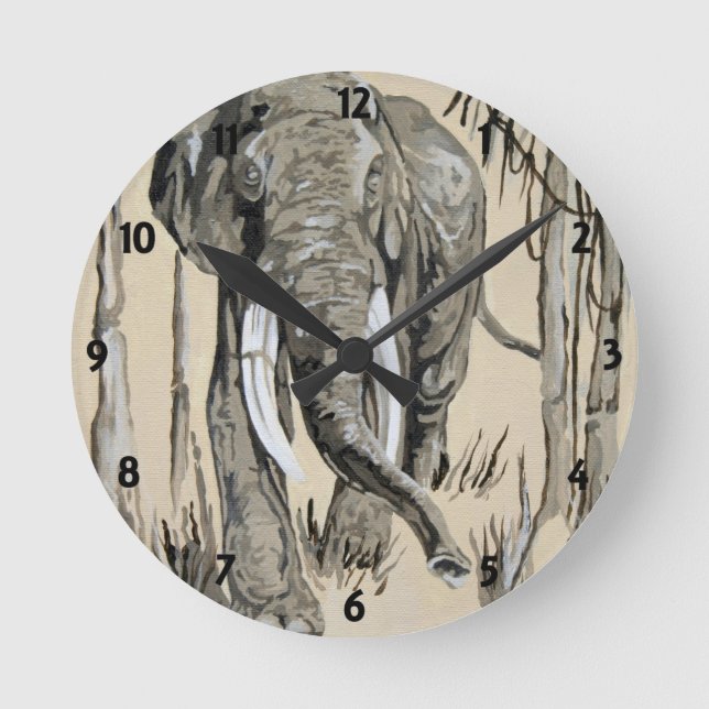 Elefant spazieren durch die waldreiche Savanna Kun Runde Wanduhr (Vorderseite)