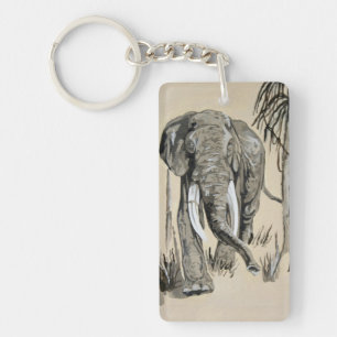 Elefant spazieren durch die waldreiche Savanna Kun Schlüsselanhänger