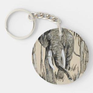 Elefant spazieren durch die waldreiche Savanna Kun Schlüsselanhänger