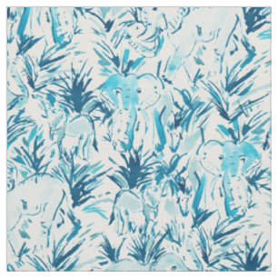 ELEFANT STAMPFEN Indigo-Blau-Safari-Druck Stoff