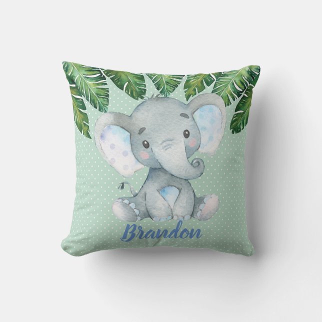 Elefant-tadelloser grüner tropischer kissen (Vorderseite)
