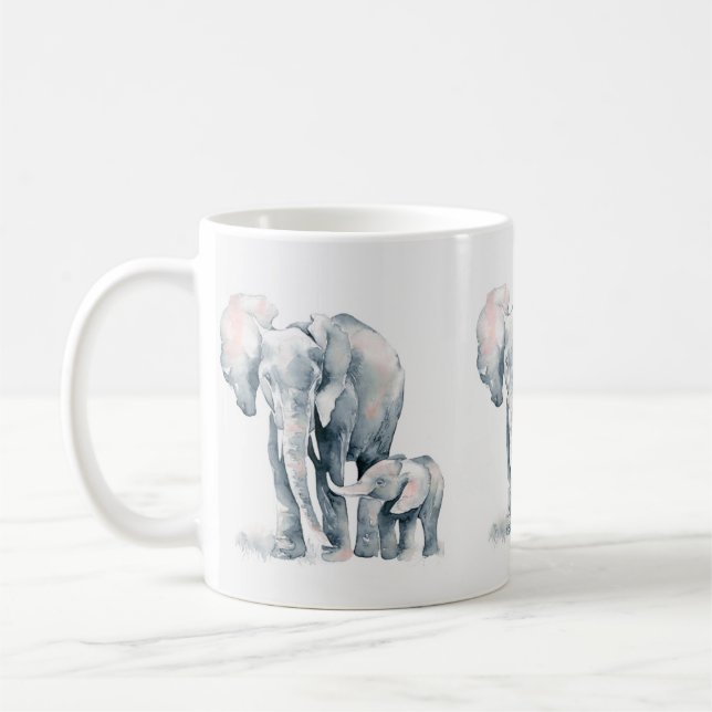 Elefant-Tasse, Elefantmama und Kind, wild lebende Kaffeetasse (Links)