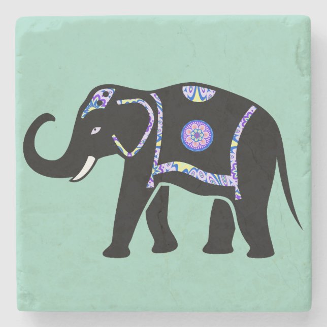 Elefant Tier Abstrakt Dekorative Muster Steinuntersetzer (Vorderseite)