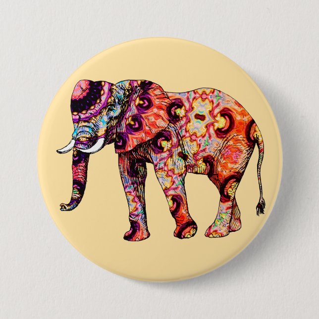 Elefant Tier Traditionelle chinesische Muster  Button (Vorderseite)