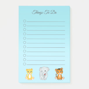 Elefant, Tiger & Leopard auf Himmelblauem Dinge zu Post-it Klebezettel