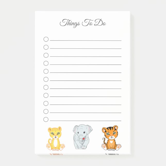 Elefant, Tiger & Leopard Dinge zu tun Post-it Klebezettel (Vorderseite)