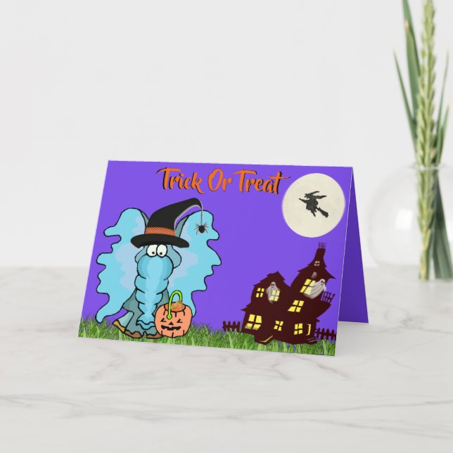 Elefant "Trick or Treating" auf Niedlicher Hallowe Karte (Vorderseite)