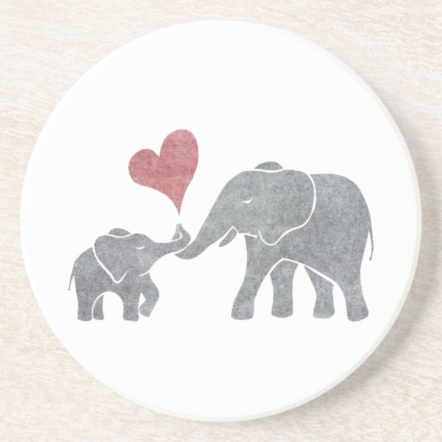 Elefant umarmt graue Mama und Baby mit rotem Untersetzer (Vorne)
