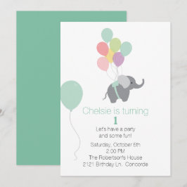 Elefant und Balloons Erster Geburtstag Einladung
