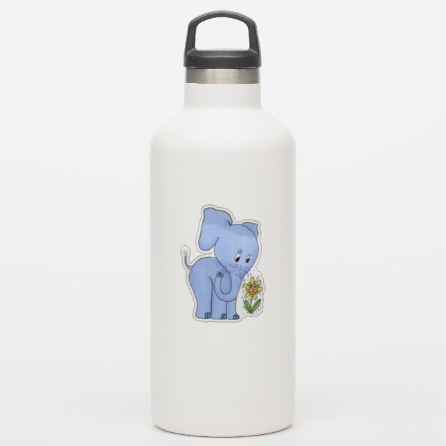 Elefant und Blume Aufkleber (Wassserflasche)