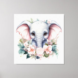Elefant und Blume Leinwanddruck