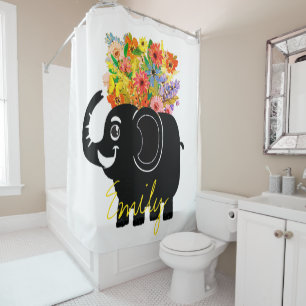 Elefant und Blumen   Duschvorhang