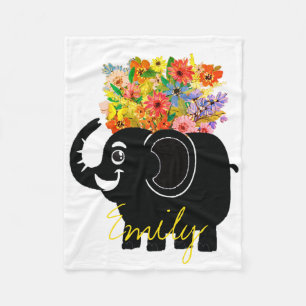 Elefant und Blumen Fleecedecke