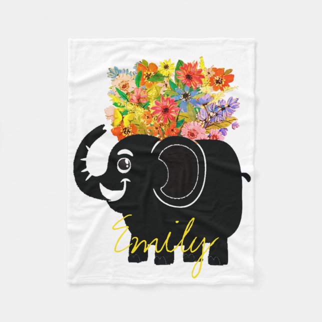 Elefant und Blumen Fleecedecke (Vorderseite)