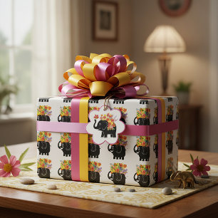 Elefant und Blumen Geschenkpapier
