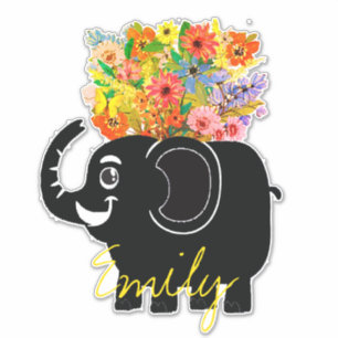 Elefant und Blumen personalisiert Aufkleber