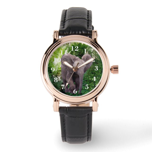 Elefant und Dschungel Armbanduhr (Vorderseite)