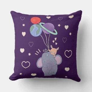 Elefant und Hase Weltraum-Ballonfahrt Whimsical Kissen