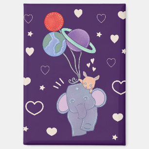 Elefant und Hase Weltraum-Ballonfahrt Whimsical Magnet