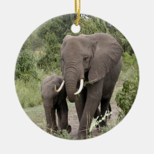 Elefant-und Kalb-Verzierung (2-sided) Keramik Ornament