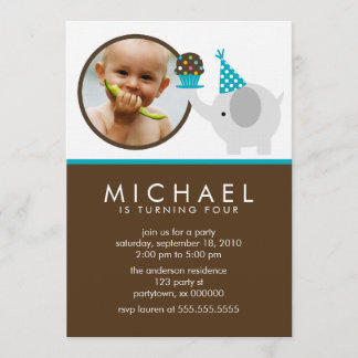 Elefant-und Kuchen-Geburtstags-Mitteilungen Einladung