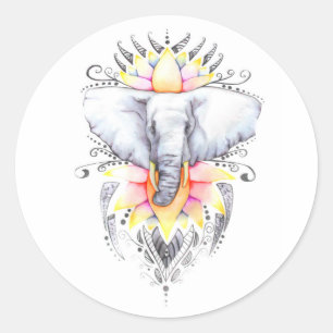 Elefant und Lotus Runder Aufkleber