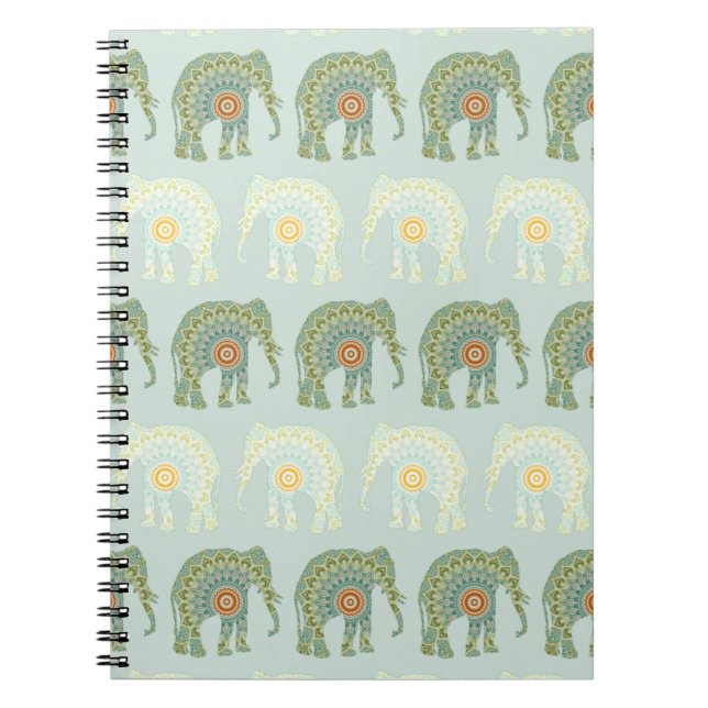 Elefant und Mandala in Hellgrün Notizblock (Vorderseite)