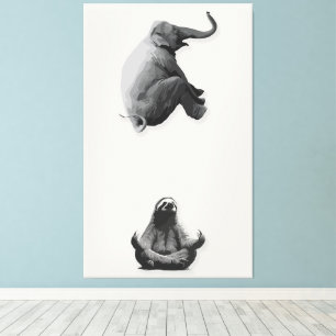 Elefant und meditierende Faultier-Harmonie Leinwanddruck