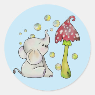 Elefant und Pilz Runder Aufkleber