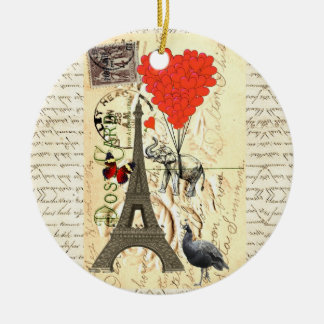 Elefant und rote Herzballons im Vintage-Stil Keramikornament