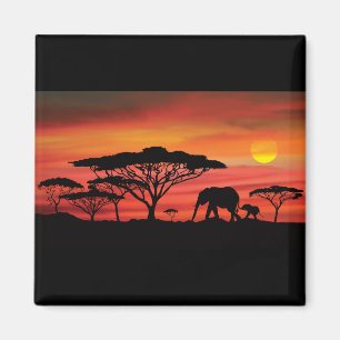 Elefant und Serengeti Orange Sonnenuntergang Magnet