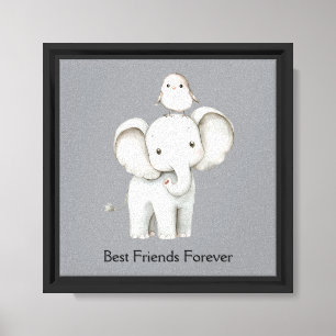 Elefant und Vogel beste Freunde Leinwanddruck