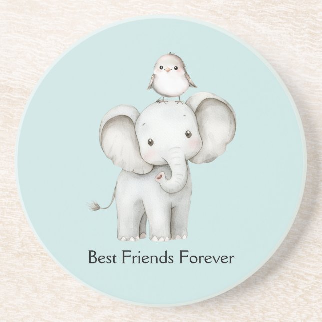Elefant und Vogel beste Freunde Mint Getränkeuntersetzer (Vorne)