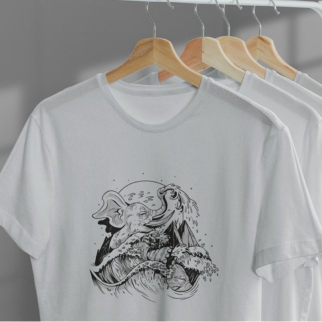 Elefant und Wave Hand gezogen T-Shirt (Von Creator hochgeladen)