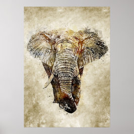 Elefant Vintage Wasserfarben Kunst Poster
