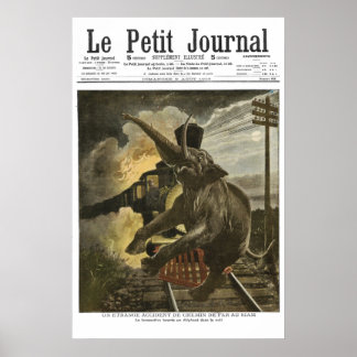 Elefant von Zug getroffen - 1908 französischer Zei Poster