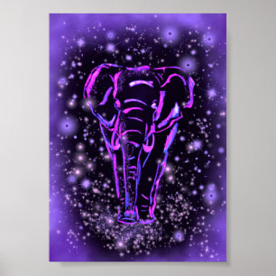 Elefant Walking Poster Sternennacht Lila Rosa