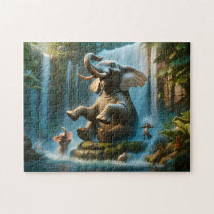 Elefant Wasserfall Spielende Dschungeltiere