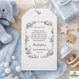 Elefant Wasserfarben-Babyparty für Jungen – Blaue  Geschenkanhänger