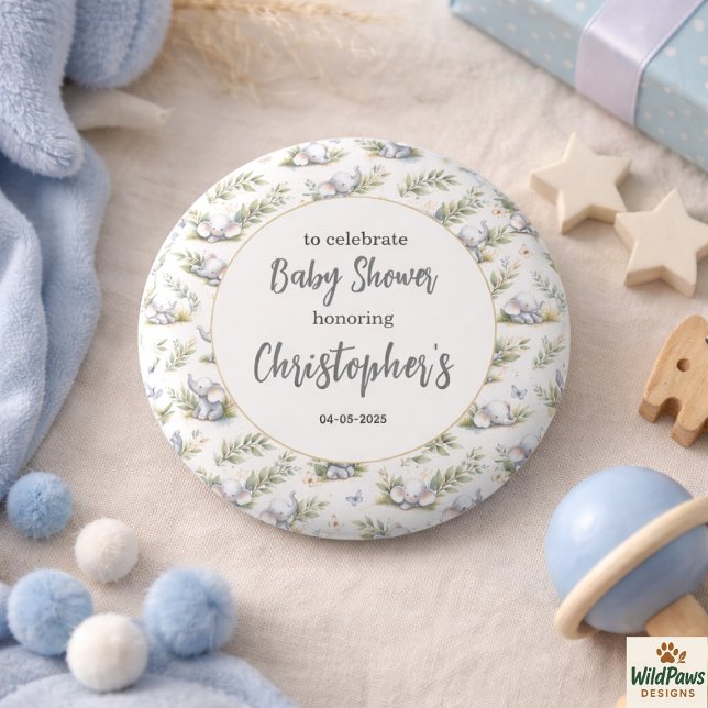 Elefant Wasserfarben-Babyparty für Jungen – Blauer Button (Boy’s Elephant Watercolor Baby Shower –Blue Safari Button
)