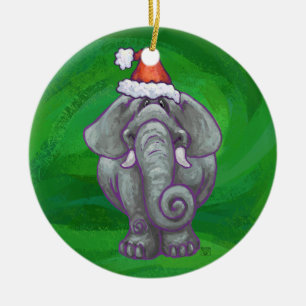 Elefant-Weihnachten auf Grün Keramik Ornament