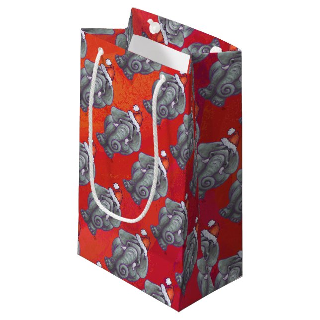 Elefant-Weihnachten auf Rot Kleine Geschenktüte (Vorderseite Schrägansicht)