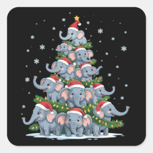 Elefant-Weihnachtsbaum Lustiger Süßer Elefant Quadratischer Aufkleber