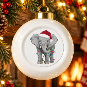 Elefant Weihnachtslichter Santa Hut Safari Weihnac Keramik Kugel-Ornament
