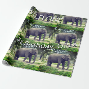 Elefant Wild One Geburtstagsmuster Kunst Geschenkpapier