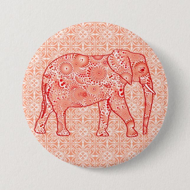 Elefant wirbelnd Fraktal - orange und weiß Button (Vorderseite)