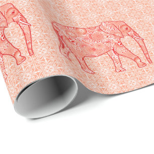 Elefant wirbelnd Fraktal - orange und weiß Geschenkpapier