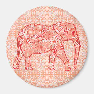 Elefant wirbelnd Fraktal - orange und weiß Magnet