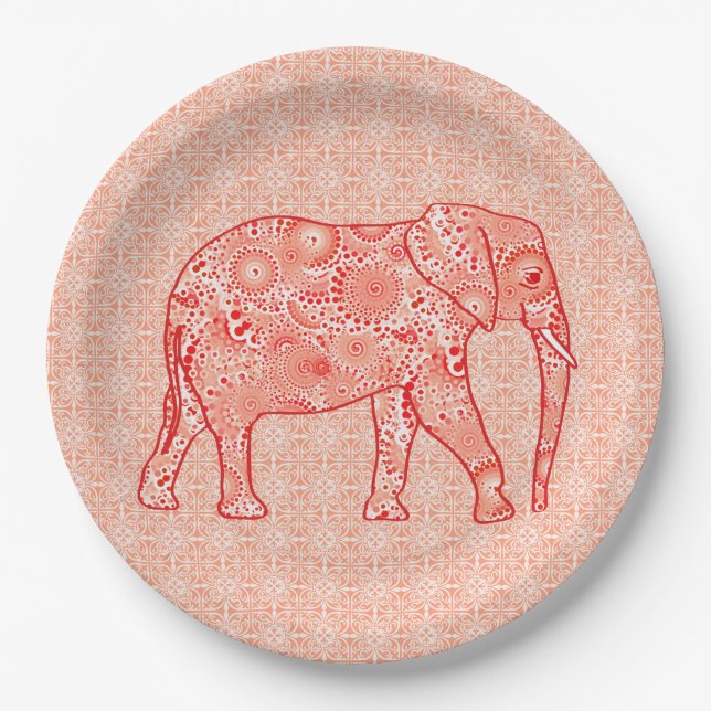 Elefant wirbelnd Fraktal - orange und weiß Pappteller (Vorderseite)