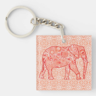 Elefant wirbelnd Fraktal - orange und weiß Schlüsselanhänger